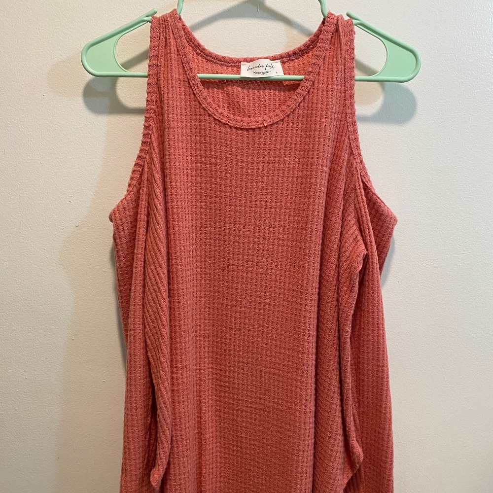 Lavender Field, Long Sleeve Top, Cold Shoulder, Size L, Blush Color- EUC